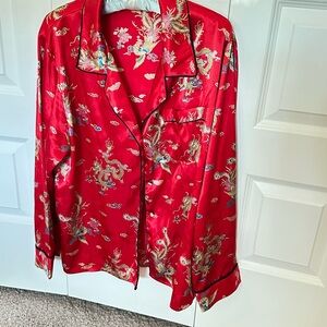 Vintage Fredrick’s like new Dragon Print Satin Shirt Blouse size L